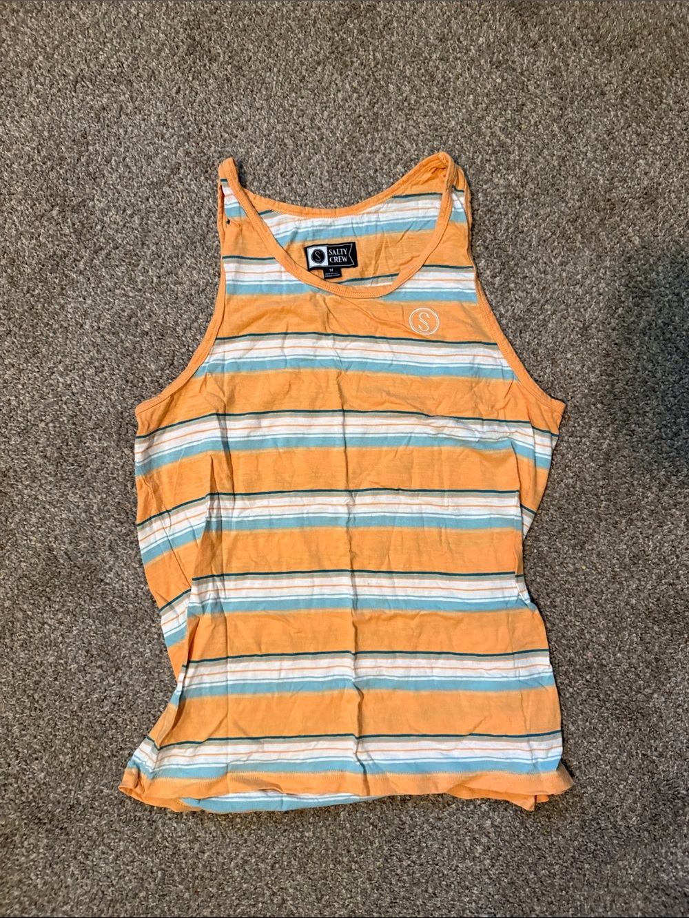 Salty Crew Orange, White & Light Blue Striped Tank